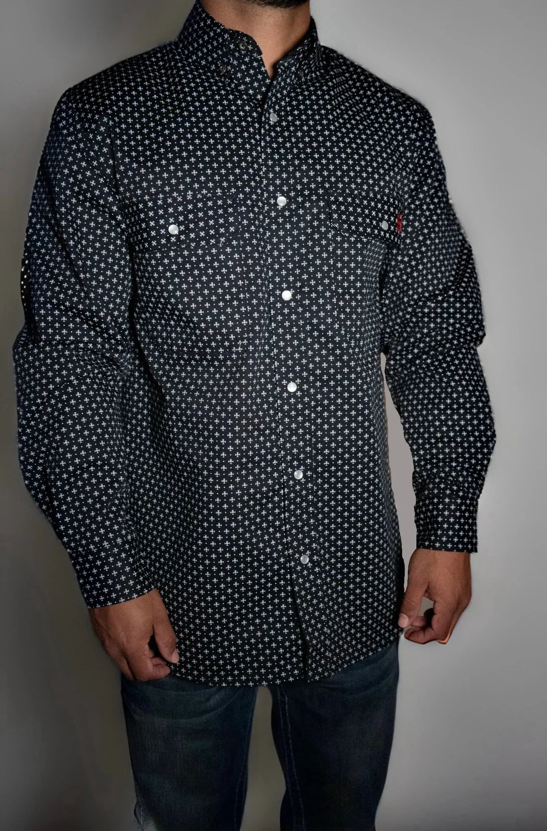 Camisa de trabajo Reaper Black FR con botones a presión