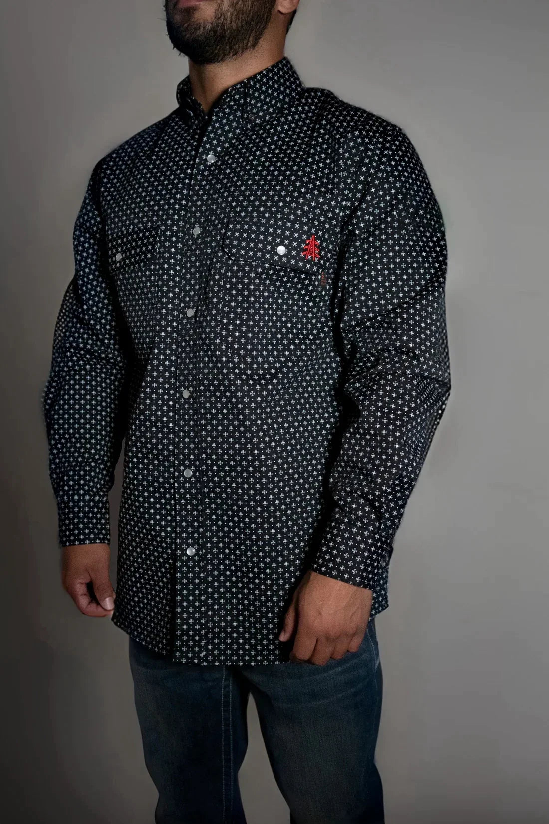 Camisa de trabajo Reaper Black FR con botones a presión