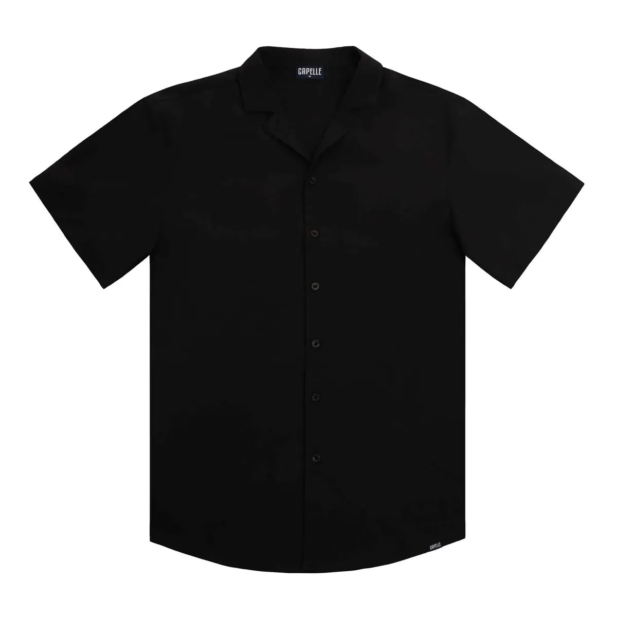 Camisa tipo resort de hombre con botones en ónix negro, corte moderno
